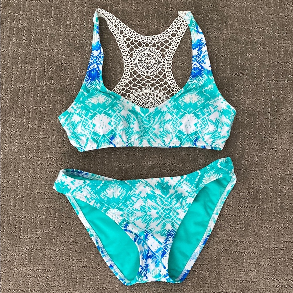 Blue and White Bikini Set